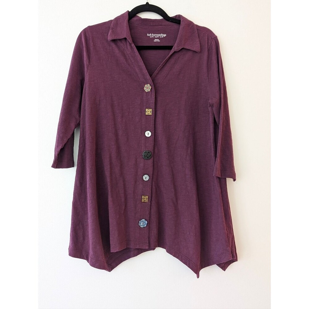 Soft Surrounding Artisan buttondown sharkbite hem tunic blouse